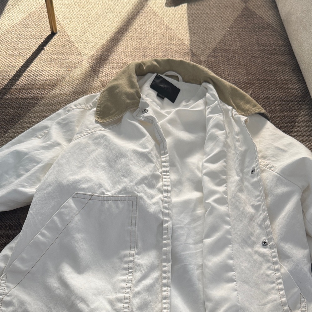 Zara White Utility Jacket with Tan Collar